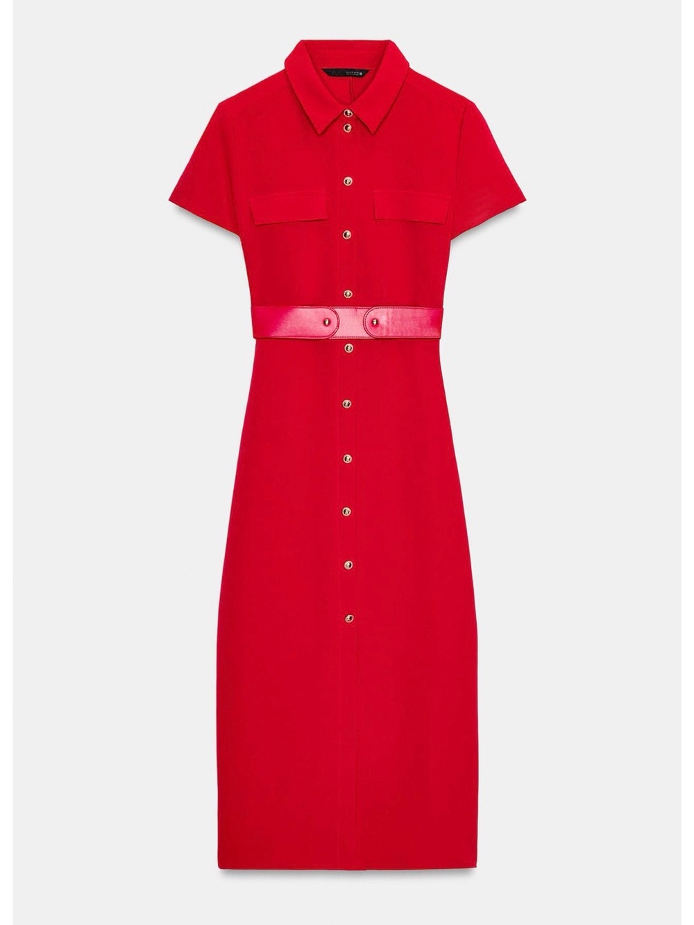 Zara red belted midi dress size M